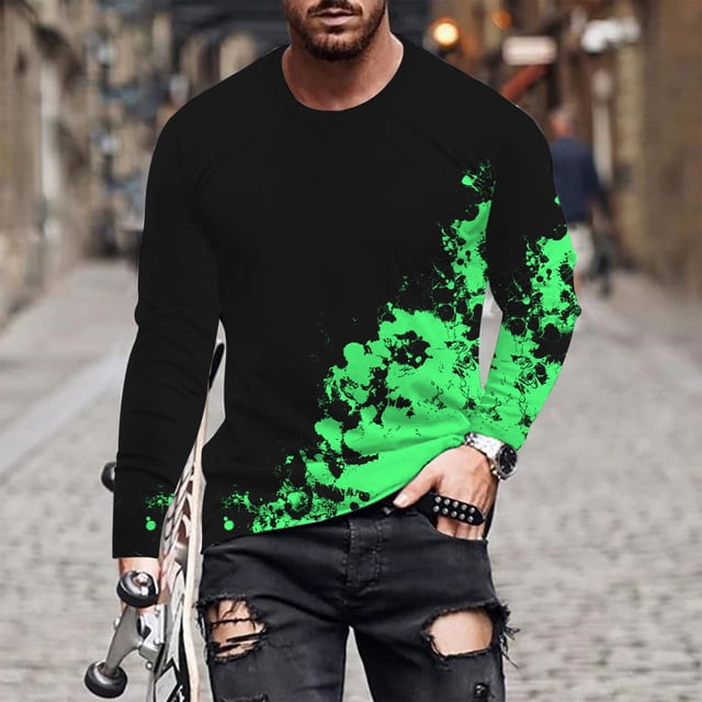 Blusas y camisas de manga larga y cuello redondo para hombre, camisetas informales con estampado de cuello redondo, blusas de manga corta para hombre