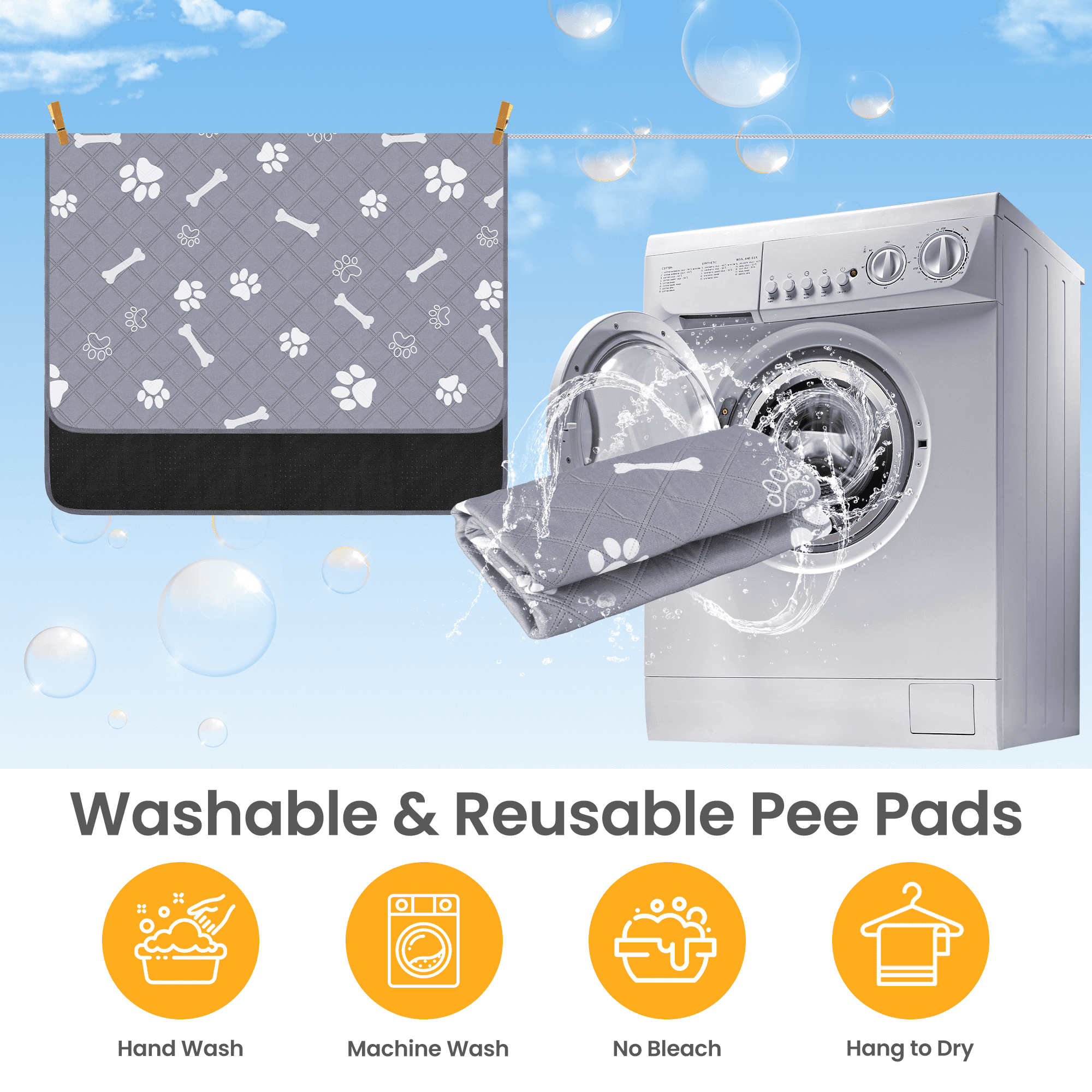 Washable Pee Pads for Dogs, 72" x 72" Reusable Puppy Pads Non-Slip Pet Training Pads, Super Absorbent Whelping Pads for Playpen, Potty, Crate, Bed (with 60''L Dog Leash)