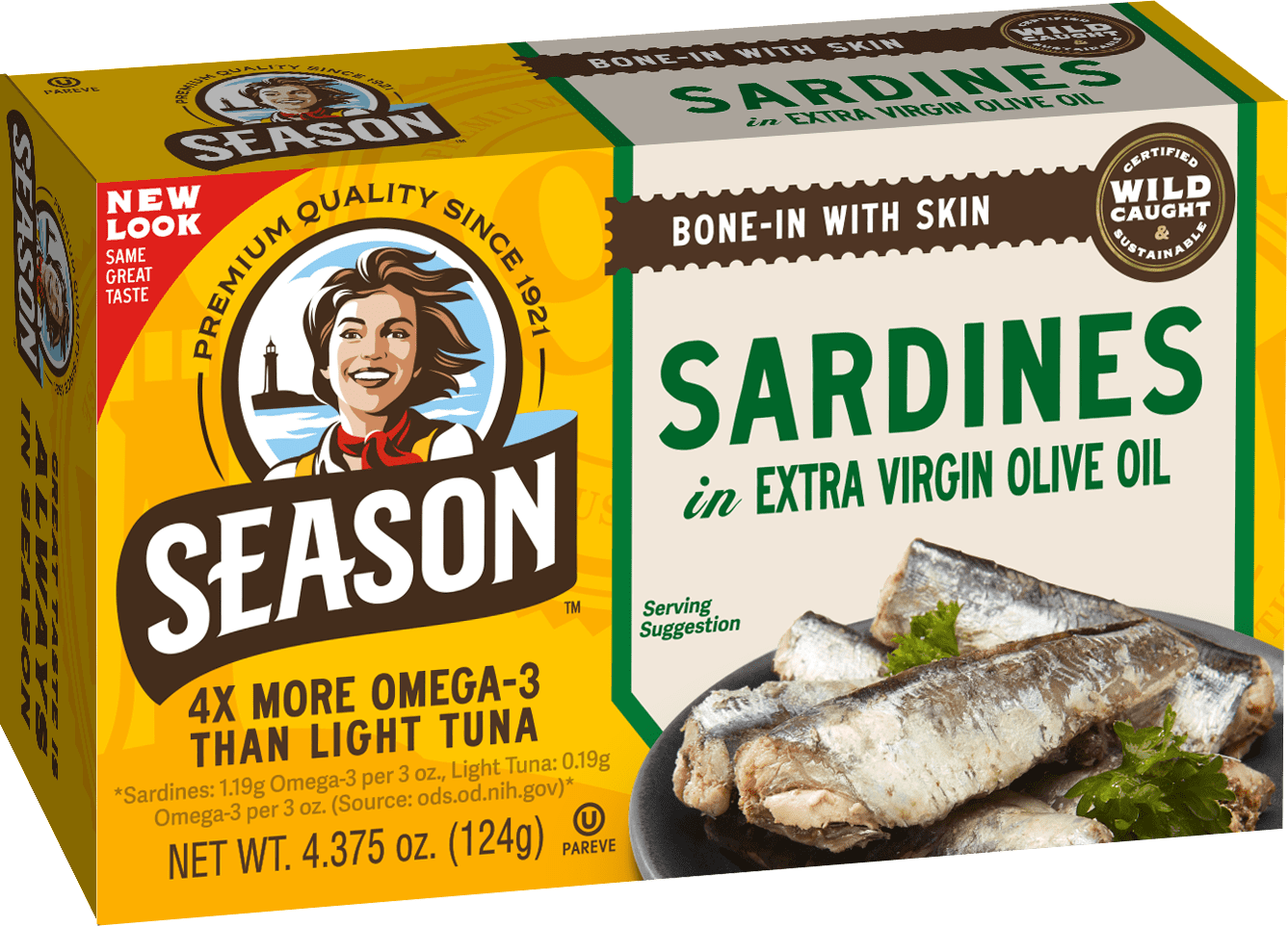 (12 pack) Season Brand Sardines, in Extra Virgin Olive Oil, 4.375 Oz