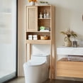 thumbnail image 6 of LELELINKY Over The Toilet Storage Cabinet with Rattan Sliding Door, 68" Tall Wood Bathroom Organizer with Adjustable Shelf for Small Spaces, Natural, 6 of 7