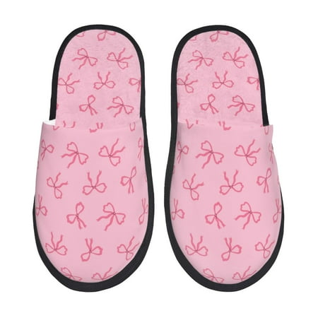 Balery Pink Bows Slient Indoor Furry Fleece Comfort House Shoes Soft Non-Slip Home Shoes Cotton slippers House Slippers-- Medium