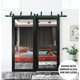 thumbnail image 3 of Sliding Closet Barn Bypass Doors 48 x 96 inches | Lucia 1299 Matte Black with Mirror | Sturdy 6.6ft Rails Hardware Set | Wood Solid Bedroom Wardrobe Doors, 3 of 6