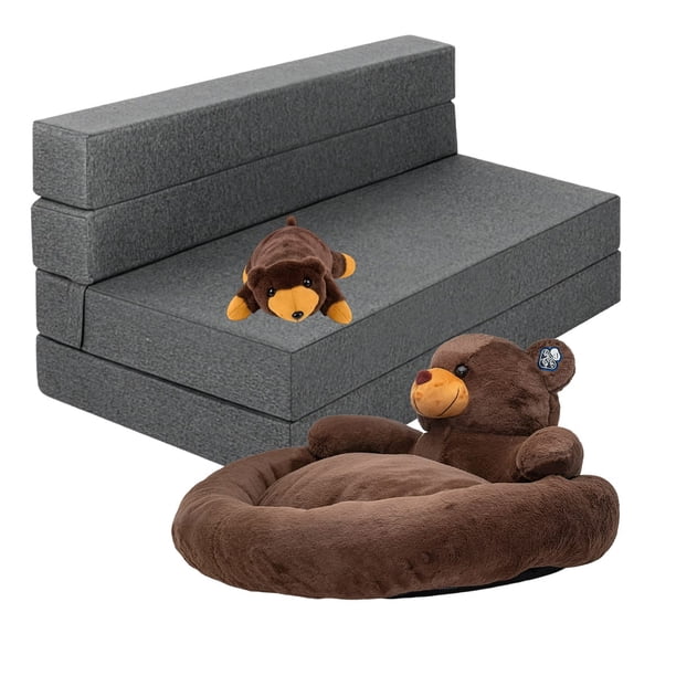 Sillón Plegable Matrimonial Atlas Gris Claro + Cama para Perro y Peluche de Oso