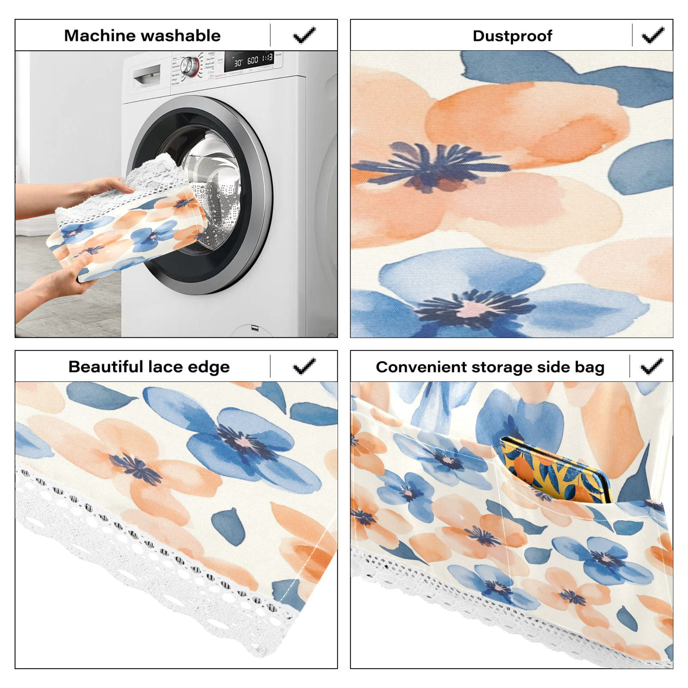 WOBOGO Pastel Peach and Blue Flowers Washing Machine Cloth Dryer Refrigerator Top Cover Protective Non-Slip Mat For Kitchen Laundry