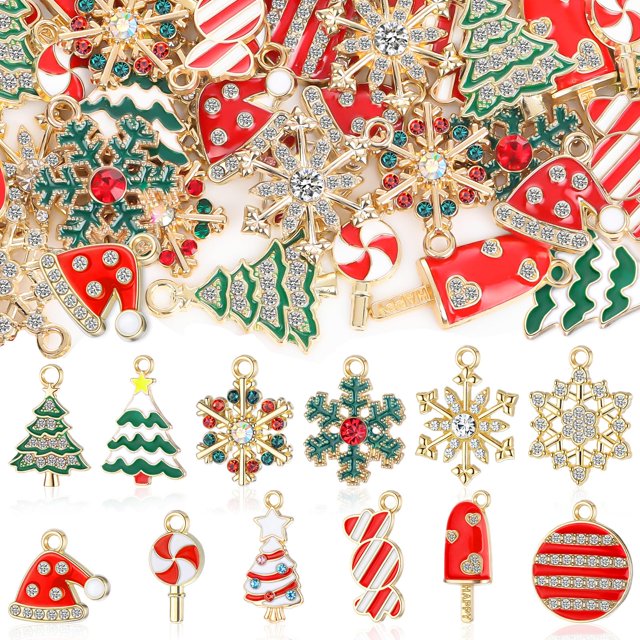 Charm Landical, juego de amuletos navideños esmaltados en oro, 48 unidades