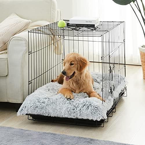Dog Beds for Large Dogs, Plush Dog Crate Bed Fluffy Cozy Kennel Pad for Sleeping &Ease Anxiety, Washable Pet Mats with Anti-Slip Bottom for Large Medium Dogs, Pet Bed Grey