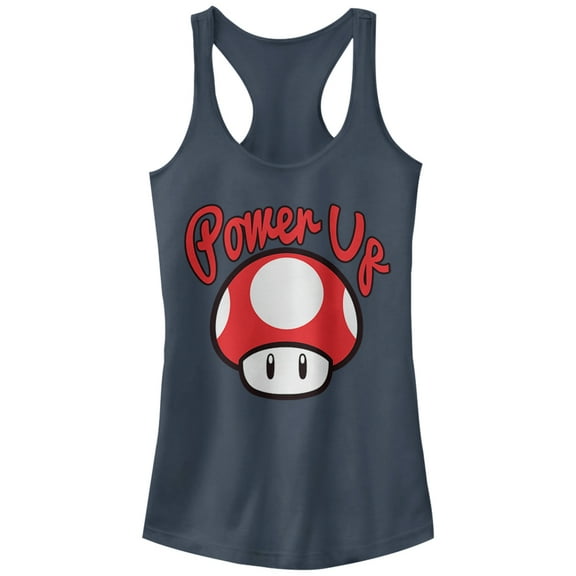 Junior's Nintendo Power Up Mushroom  Racerback Tank Top Indigo 2X Large