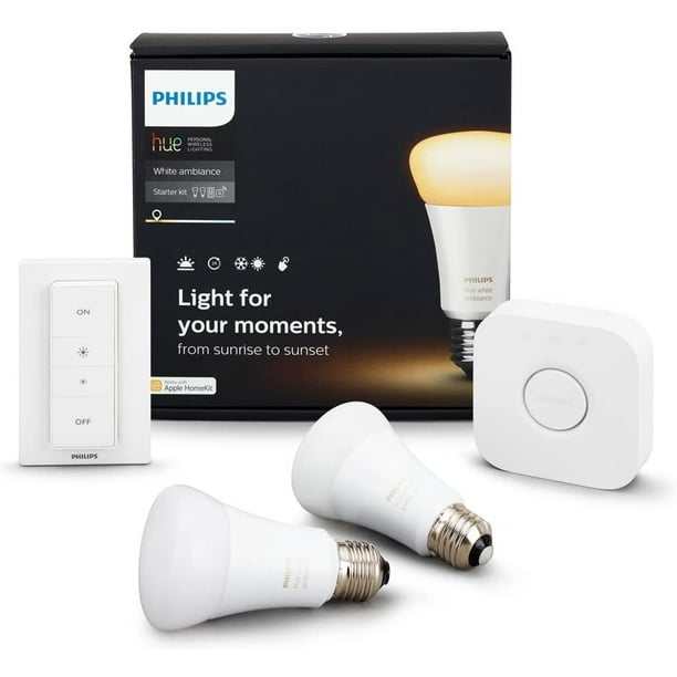 Wedge Association brug Philips Hue White Ambiance 3rd Generation A19 Dimmable LED Smart 2-Bulb  Starter Kit With Dimmer Switch Certified (Certified Refurbished) -  Walmart.com