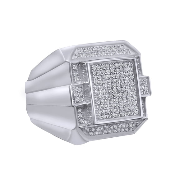 AFFY 1/2 Carat Round Shape White Natural Diamond Men's Ring 14K White Gold Over Sterling Silver (0.50 Ct) Ring Size-9