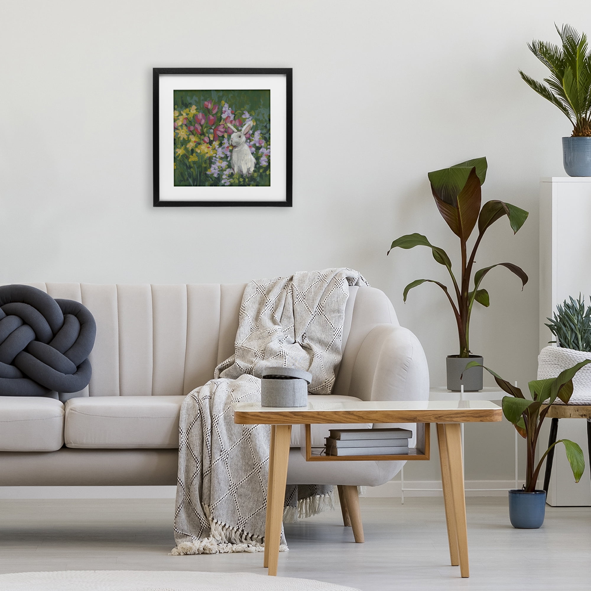Stupell Industries Botanical Bliss Bunny Black Framed Print Under Glass, design by June Erica Vess
