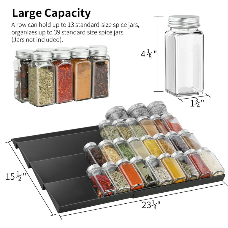 4-Tier Spice Rack Clear Black Acrylic Drawer Seasoning Jars Slant
