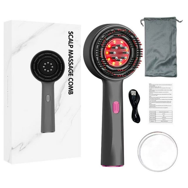 EIGTHTAIL Multi-Function Electric Scalp Massage Comb Red Light Therapy Brush Hair Massager Scalp Massager with 3 Gears Electric Scalp Massager and Hair Oil Applicator RED