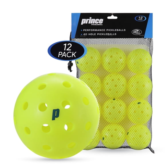 Prince Outdoor Pickleball Balls – 12 Pack with Mesh Bag, USA Pickleball Approved, 40-Hole Precision Design, High-Visibility Neon Yellow