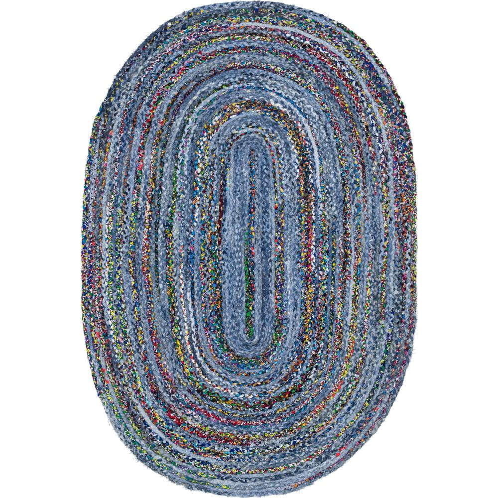 Unique Loom Braided Chindi Rug Blue/Multi (5 0 x 8 0)