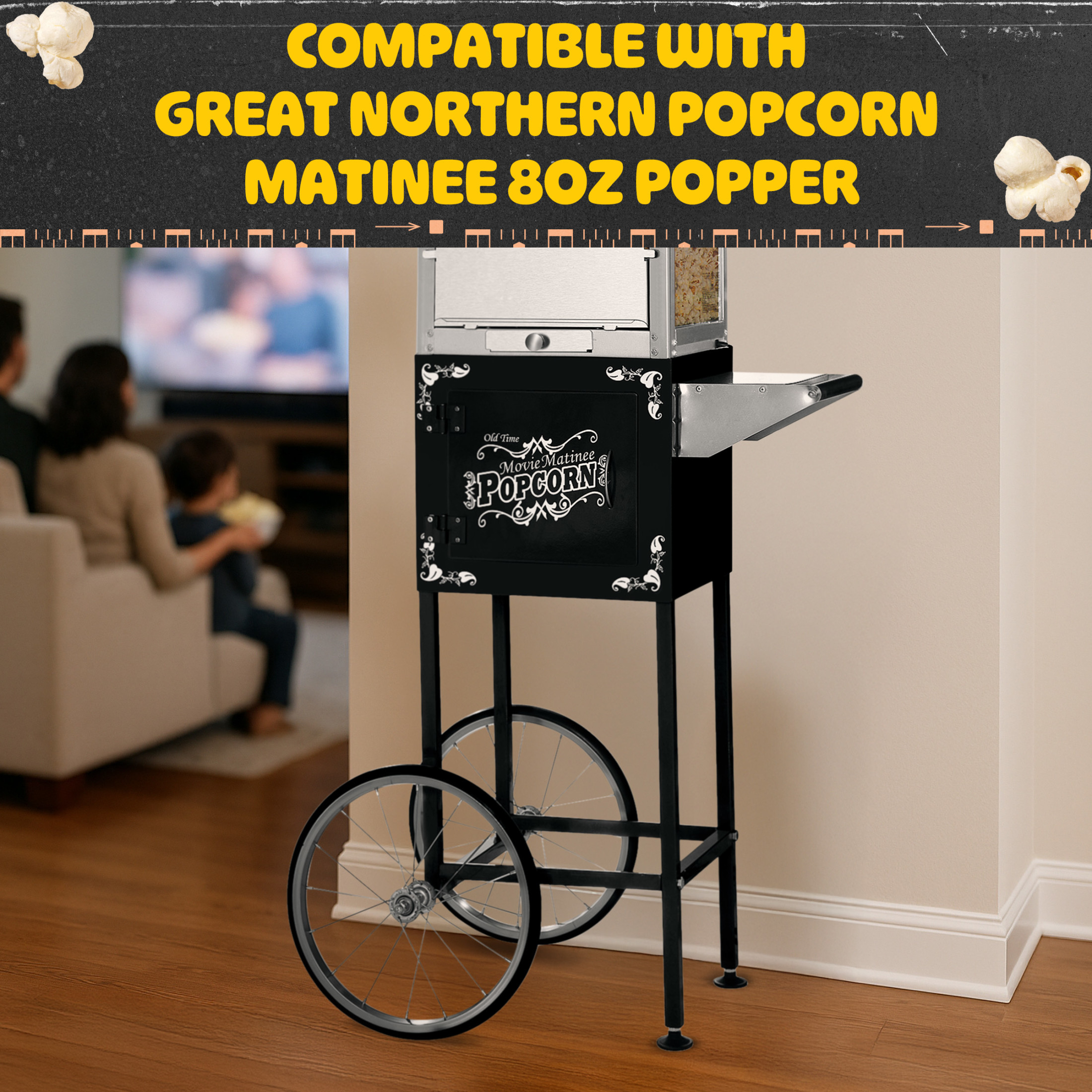 Great Northern Popcorn Black Popcorn Cart Only - Replacement Stand for 8oz Matinee with Bicycle-Style Wheels
