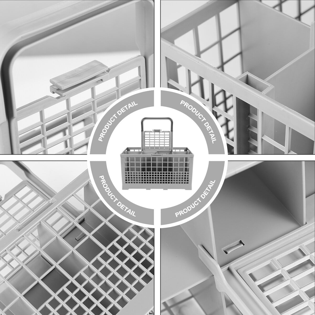 Foxnovo Cutlery Basket Grey for Storage with Handle and Compartments 2Pcs