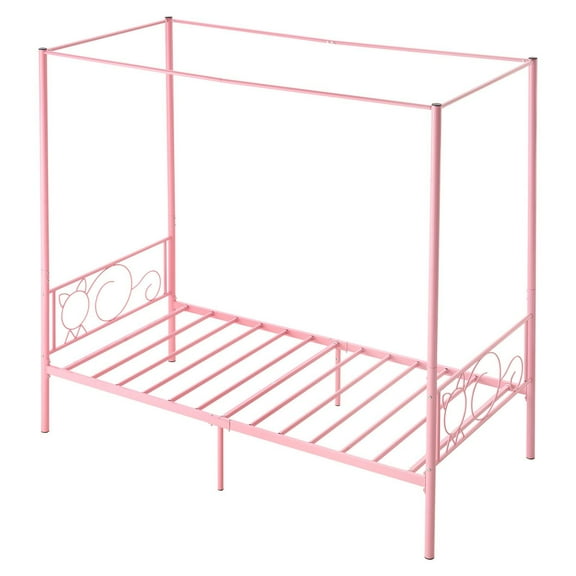 VEVOR Twin Size Canopy Bed Frame Metal Canopy Bed with Headboard & Four Posters