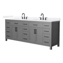 Beckett 84" Dark Gray Double Vanity & White Quartz Top (3-Hole) & Black Trim