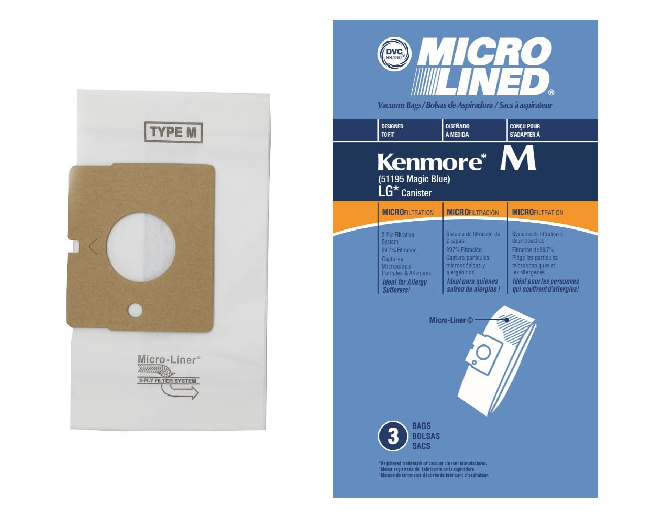 DVC Replacement Vacuum Bags For Panasonic Canister Vacuums - 3 Pack, 2-Ply, Fits Style C C3 & MC-125P
