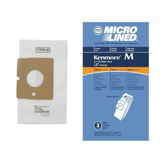 DVC Micro-Lined Paper Replacement Bags Type M Fit Kenmore Blue Magic and LG Canister Vacuums - 3 Bags