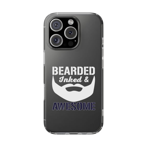 DistinctInk Clear Hybrid Case for Apple iPhone 16 Pro (6.3" Screen) - Bearded Inked & Awesome - Wireless Charging Compatible