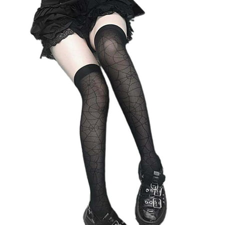 

FAIOIN Gothic Halloween Spider Web Knee High Socks Lolita Ruffles Bowknot Stockings