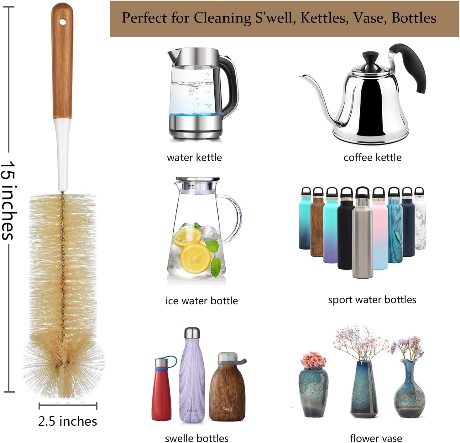 8-Pack Bottle Cleaning Brush Set - Long Bottle Cleaner for Washing Beer/Wine Narrow Neck Bottles, Hummingbird Feeder, Sport Well, Plus Kettle Cleaner, Straw Brush
