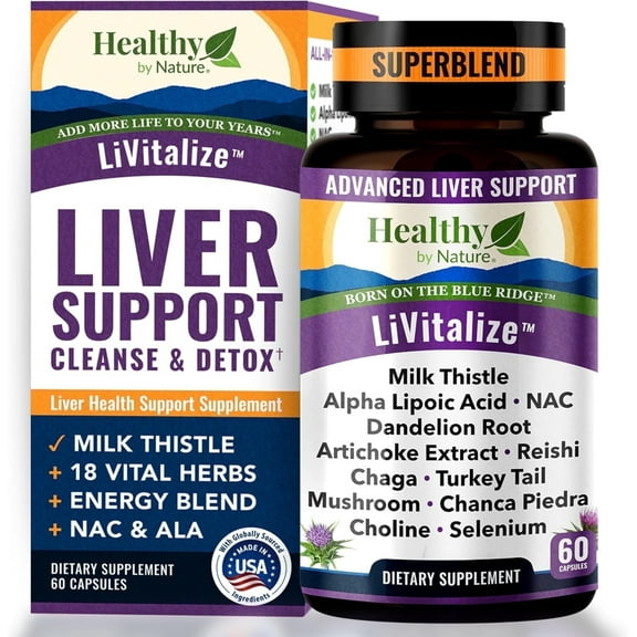 Healthy by Nature LiVitalize 28-in-1 Liver Support Supplement for Liver Cleanse and Detox, 1540 mg, 60 Capsules