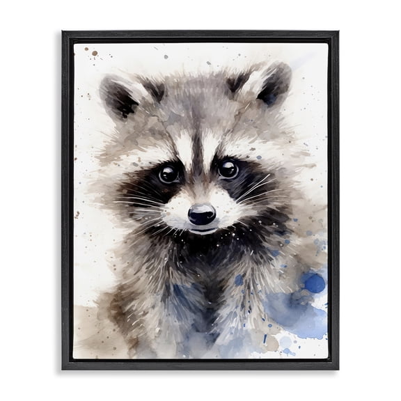 Stupell Industries Woodland Nursery Raccoon Animals Painting Black Floater Framed Canvas Art Print Wall Art, 17 x 21