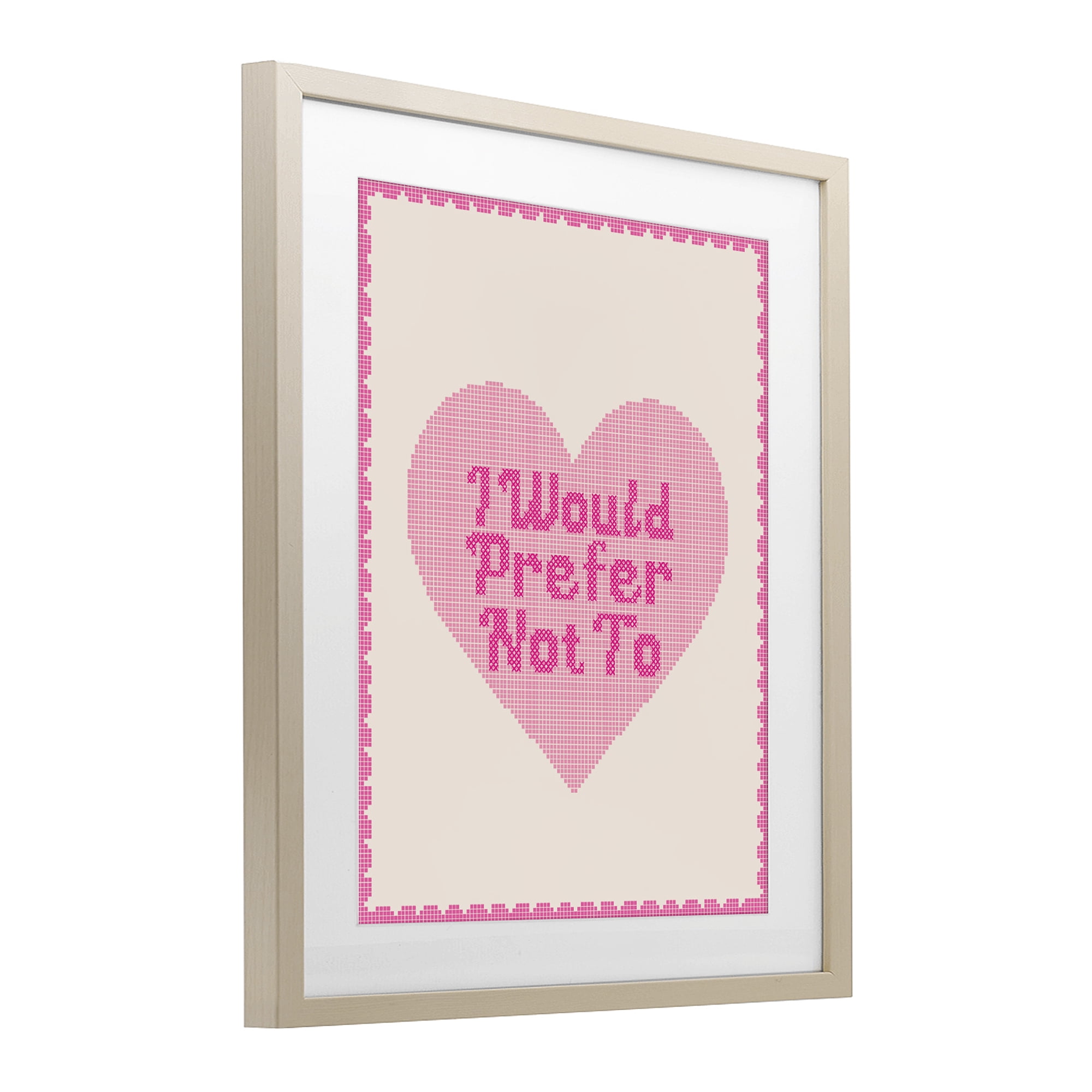 Stupell Industries I Would Prefer Not To Pink Heart Birch Framed Print Under Glass, design by Lil' Rue