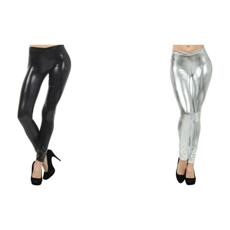 2-Pack Womens Shiny Leather Leggings Pants Clubwear Trousers Tight Body Knee Length Leggings but Lifter Leggings Women s Briefs plus Size Pants for Women Cute Leggings Outfit Vintage Panties