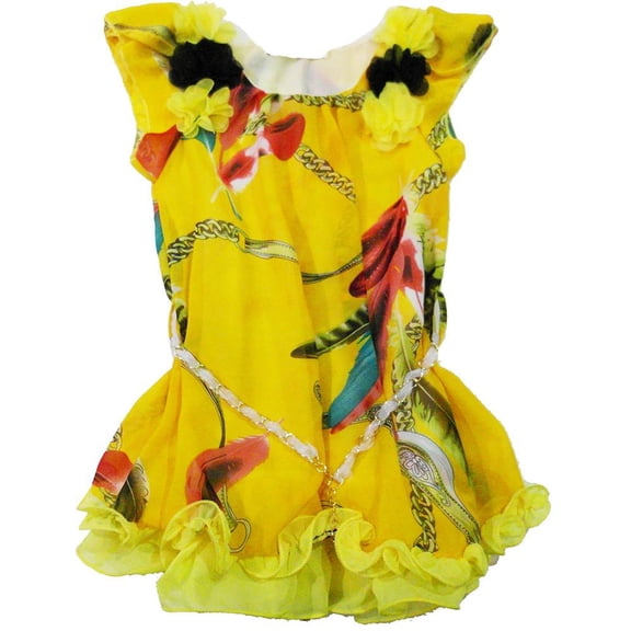 Wenchoice Girl'S Yellow Feather Chiffon Dress M(3T-4T)
