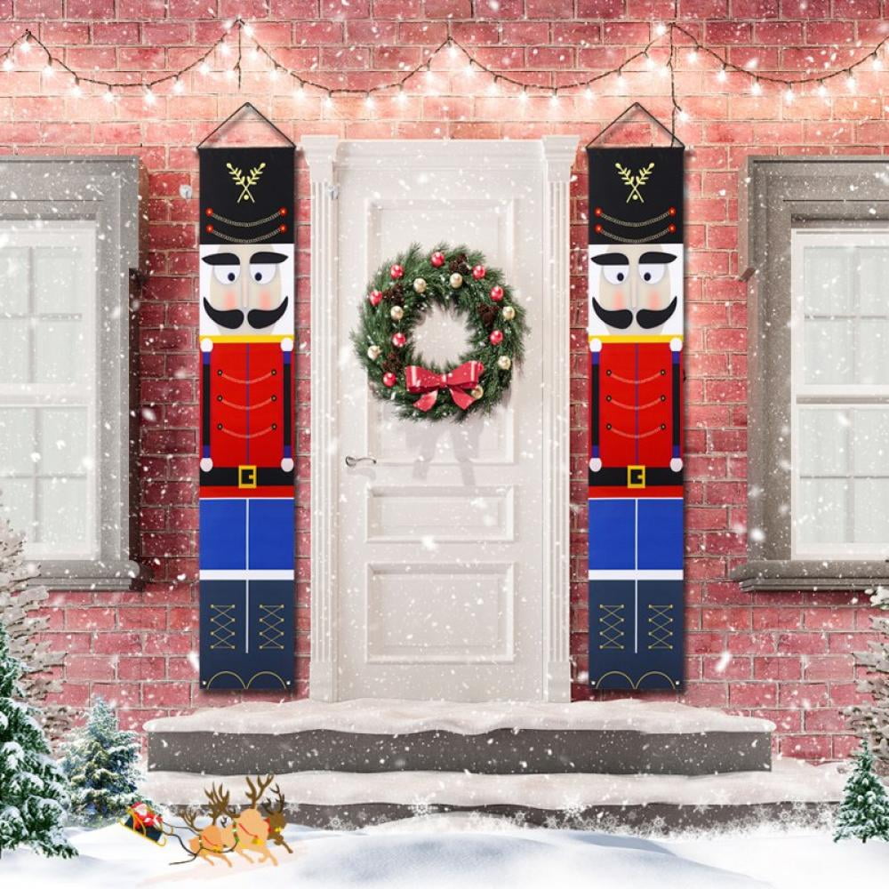 Outdoor Christmas Porch Welcome Sign Life Size Soldier Model Nutcracker Banners for Front Door Porch Garden Indoor Exterior Kids Party Yopay 2 Pack Nutcracker Christmas Decorations 74’’×15’’