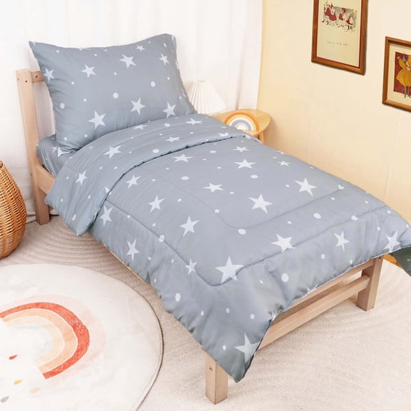 Beavtaens 4 Piece Toddler Bedding Set, Breathable and Soft Baby Sheet Set, Includes Quilted Comforter, Flat Sheet, Fitted Sheet and Pillowcase for Girls