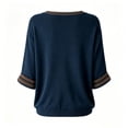 thumbnail image 3 of Crew Neck Sweatshirts for Women 3/4 Sleeve Vintage Witch Broom Graphic Pullover Distressed Casual Fall Halloween Festival Events Top Dark Blue XXXXL, 3 of 3