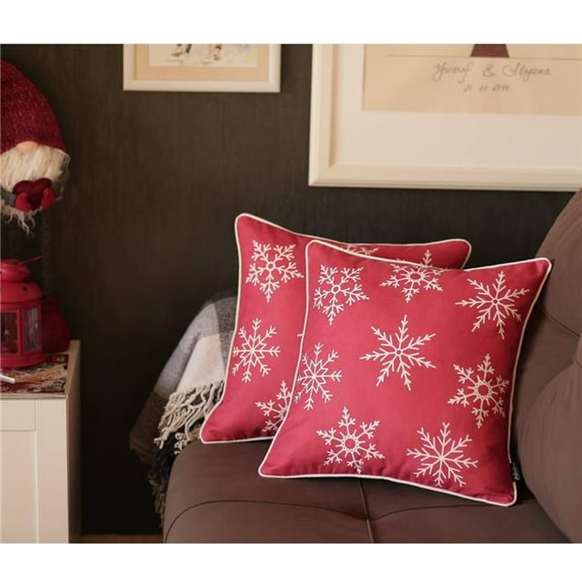 HomeRoots 402351 Flocons de Neige Rouge et Blanc Jeter des Oreillers - Lot de 2