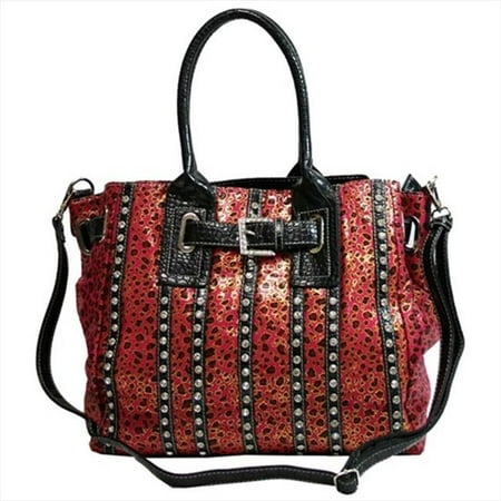 - Ritz Enterprises MS105-RS-Leopard Womens Belted Leopard Print Fashion Tote Bag Striped With Rhinestones, Rose