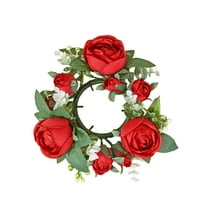 CuiLiyq Christmas Candle Wreath, Simulated Candle Holder Wreath With Flower Buds, For Home Wedding And Holiday Desktop Decoration (Red)