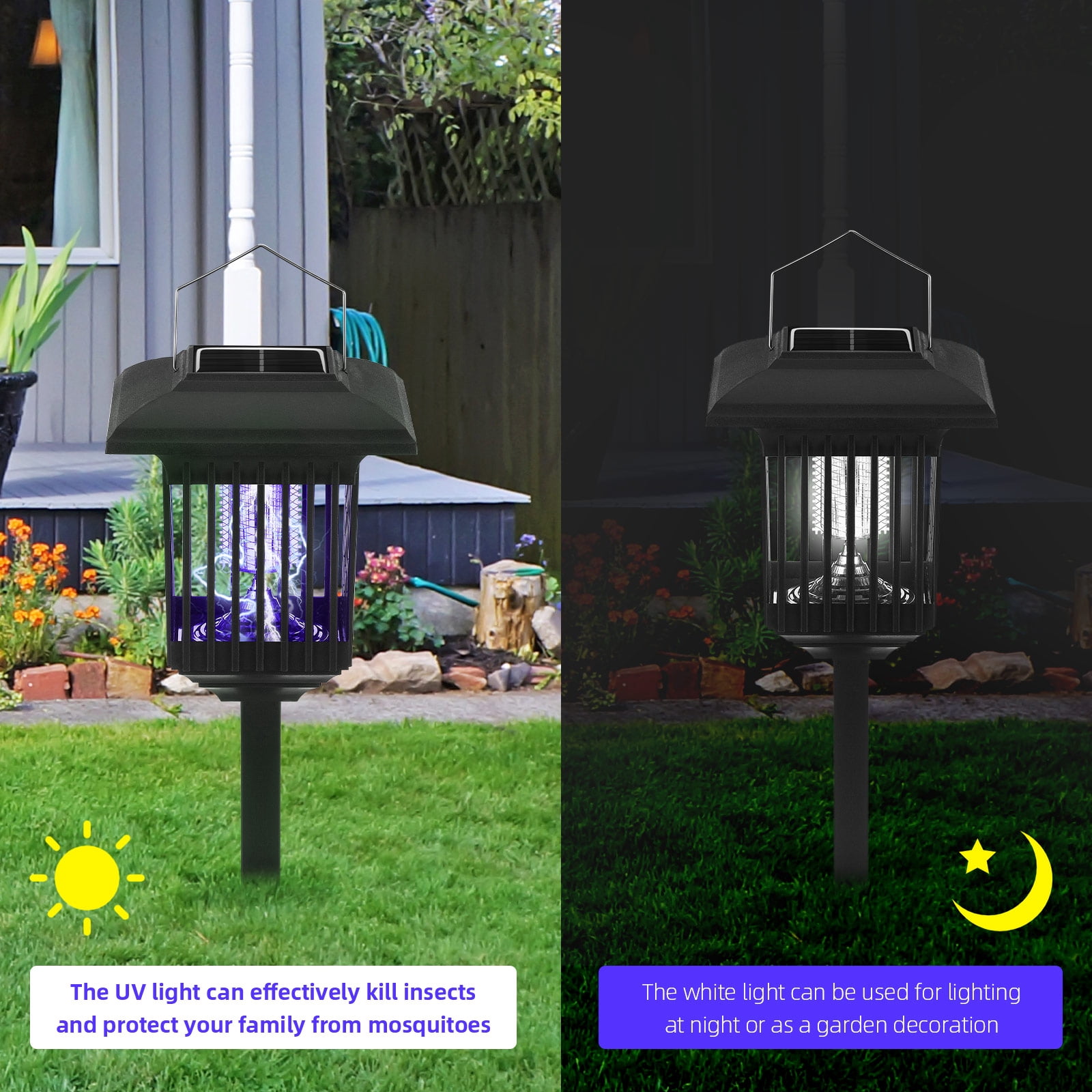 Kqiang Solar Killer Torch Outdoor Mosquito Zapper, Black, 2 Count