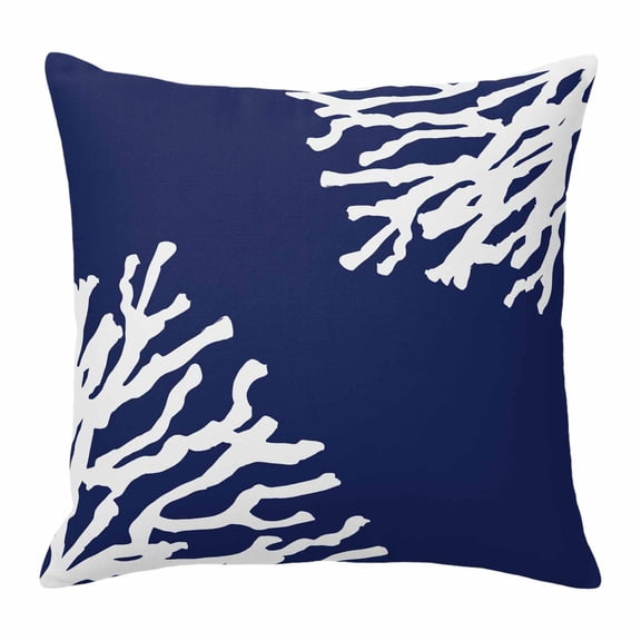 Pillow Covers 16x16 Inch, Coral Navy Blue Linen Pillowcase with Invisible Zipper, Coastal Ocean Marine Nautical Beach Decorative Throw Pillow Covers Cushion Case for Couch Sofa Bed Living Room