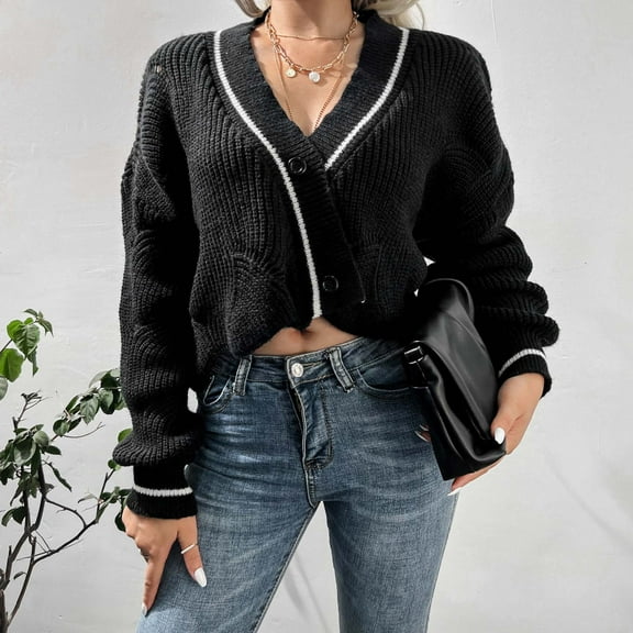 SDJMa Women's Lightweight Vee Cardigan Sweater Women's Fall Fashion V Neck Single Breasted Chain Link Sweater Cardigan