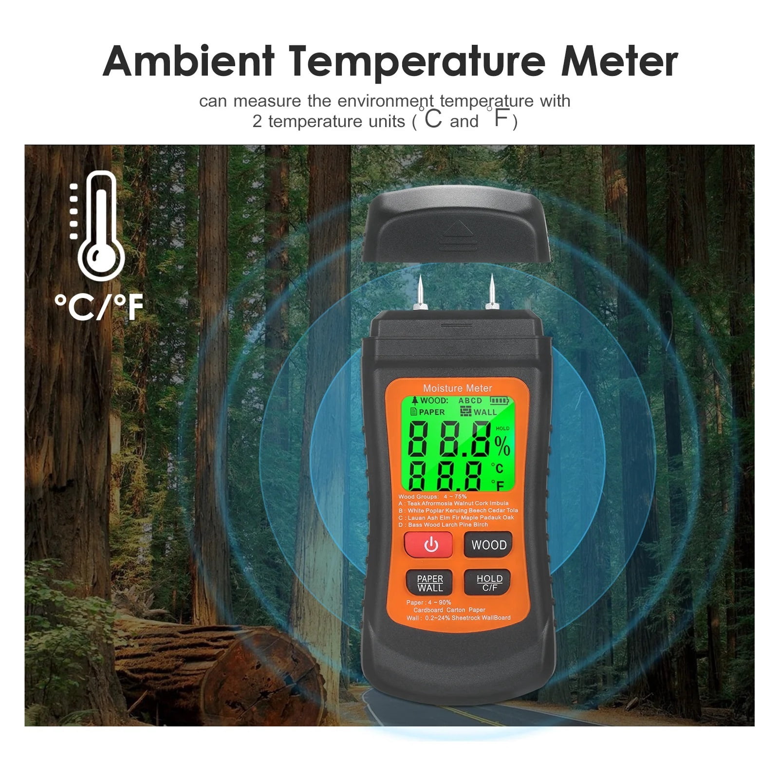 Multifunctional Digital Wood Moisture Meter Two Needle Wall Cardboard Timber Humidity Tester Moisture Content Detector