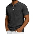 thumbnail image 3 of BiZtdJrK Mens Jean T Shirts Button Up Crew Neck Short Sleeve Henley Shirt Fashion Streetwear Summer Denim Tops with Chest Pocket Black S, 3 of 8