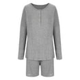 thumbnail image 5 of hotojiny Womens 2 Piece Pajamas Sets Knitted Long Sleeve Tops and Biker Shorts Lounge Outfits Comfy Sleepwear, 5 of 6