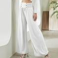 thumbnail image 2 of Boho Pants for Women Beach Pants Lounge Trousers High Waisted Wide Leg Pants Pleated Belly Control Flowy Slacks, 2 of 7