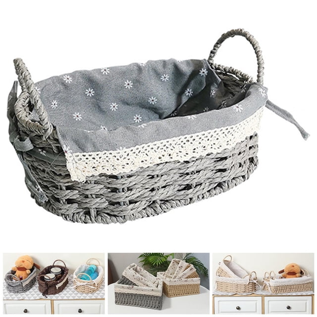 Cesta de almacenamiento de ratán multiusos, cestas decorativas, ropa, cosméticos, artículos diversos, contenedor hecho a para dormitorio, baño, gris medio C Macarena Cesta de almacenamiento