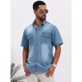 thumbnail image 4 of DARING DIVA Men's Denim Chest Pockets Western Retro Short Sleeve Shirts M Light Blue, 4 of 7