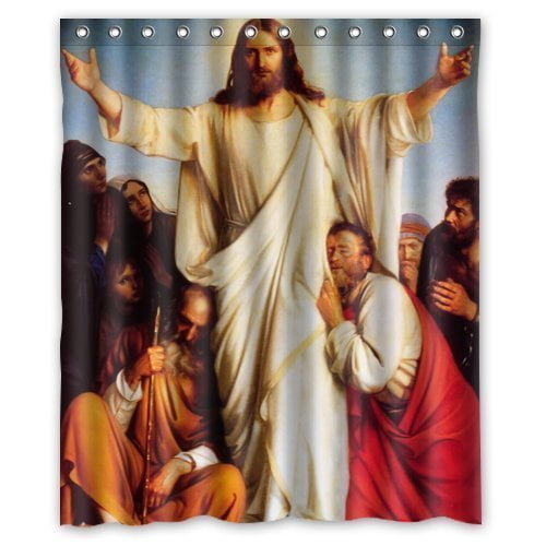 GreenDecor Jesus Blessing Christian Waterproof Shower Curtain Set with