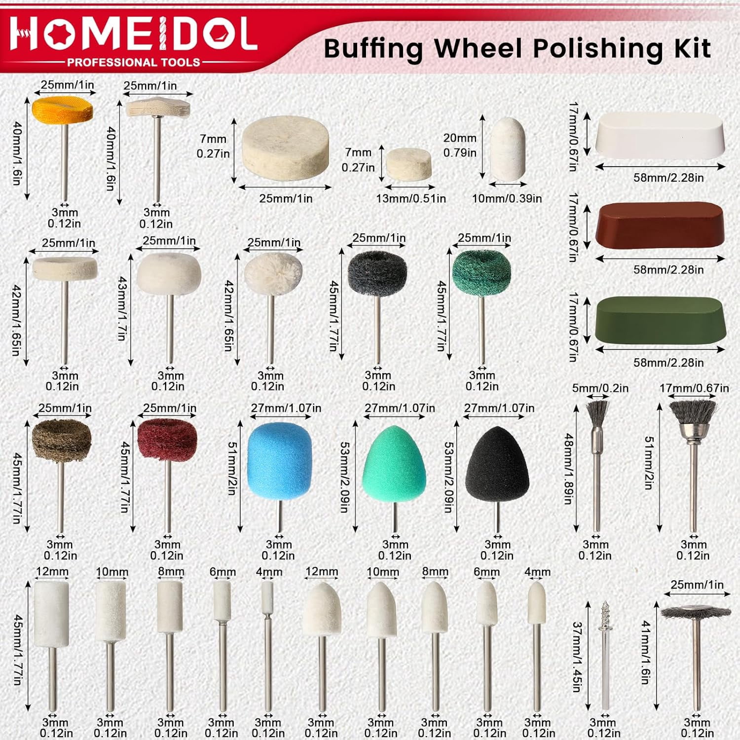 78PCS Buffing Wheel for Dremel Polishing Kit, 1/8" Shank Polishing Buffing Wheel for Dremel Tool Accessories with Buffing Compound, Abrasive Wheel Buffing Polishing Wire Brush Polishing Bits