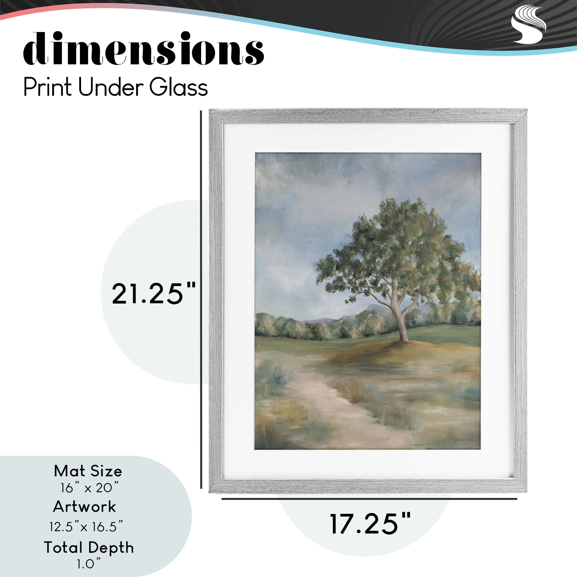Countryside Tree Scenery Gray Framed Print Under Glass, design by Leah Noel Art